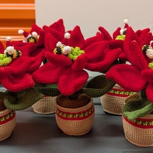 Vibrant Red Crochet Floral Arrangement